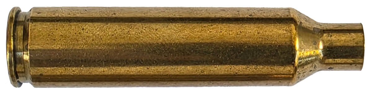 Un-annealed brass rifle case with uniform golden neck